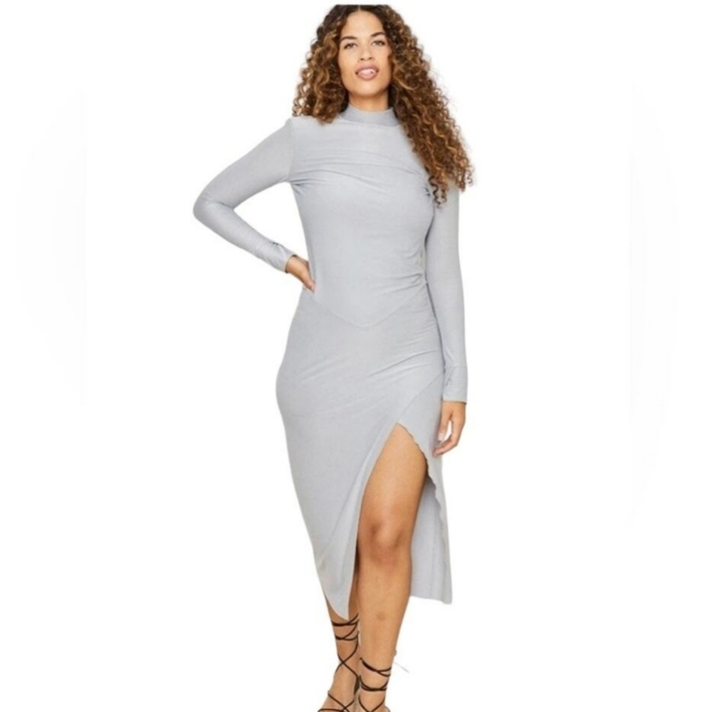 We Are HAH Southern Lady Silver Long Sleeve Open Back Midi Dress NWT Size Large